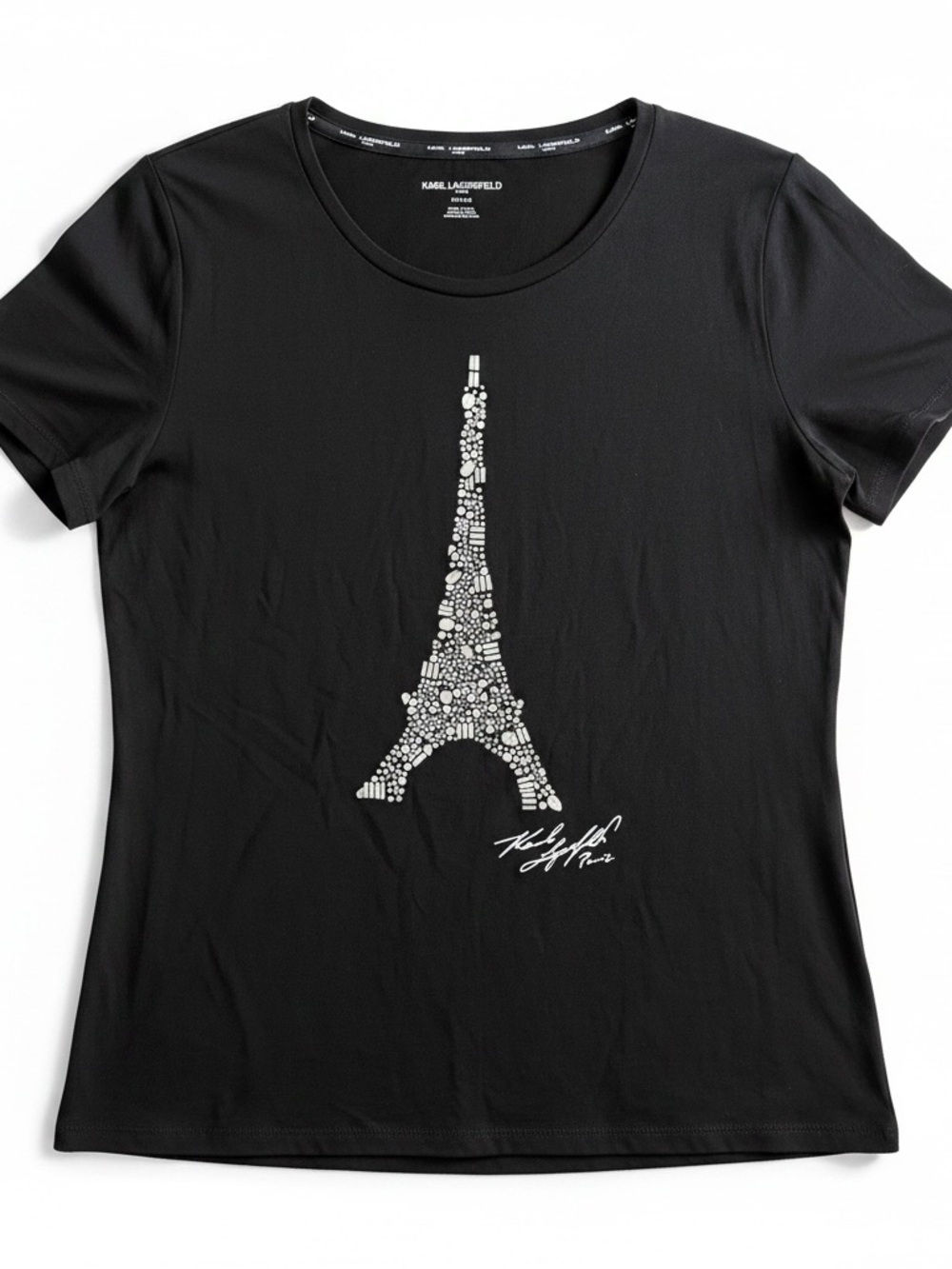 Karl Lagerfeld Black Short Sleeve Tee Eiffel Tower Stud Graphic Sz Medium Paris - Picture 2 of 6